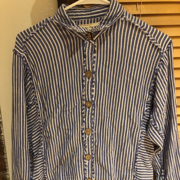 Free People blue and white striped button down - Picture 2 of 3